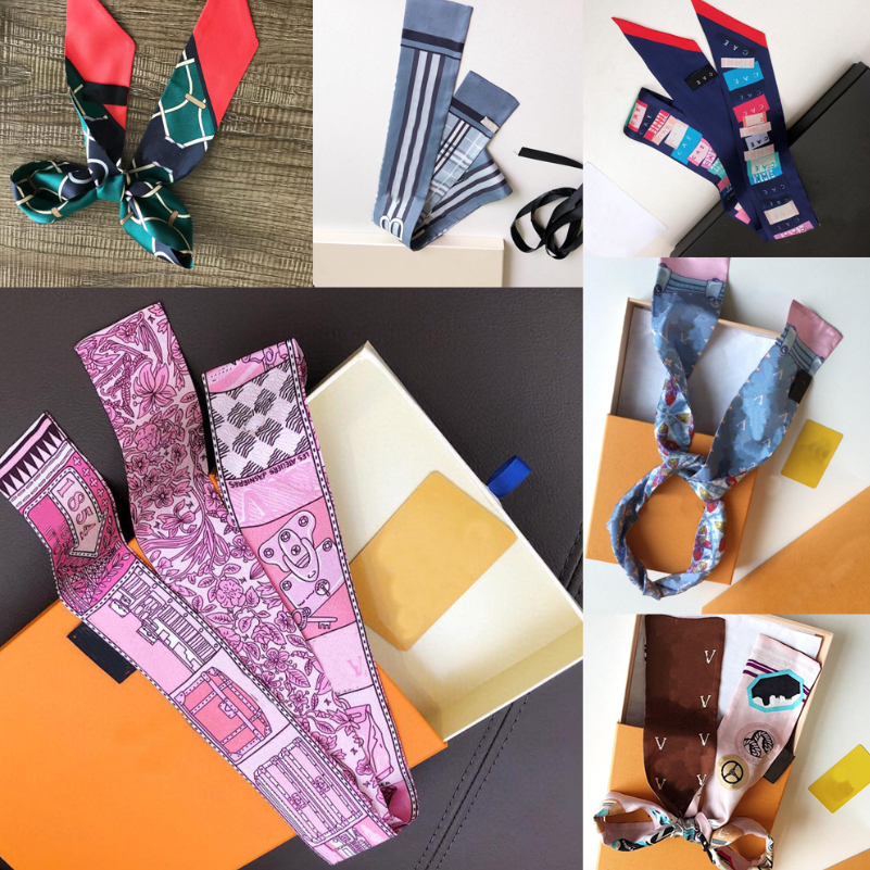 

20style Designer Letters Print Floral Silk Scarf Headband Women Fashion Long Handle Bag Scarves Paris Shoulder Tote Luggage Ribbon Head Wrap