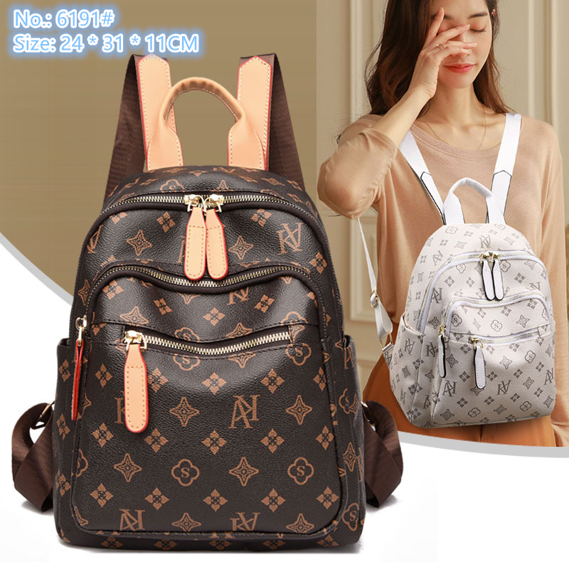 

Factory wholesale ladies shoulder bags 2 colors college wind contrast leather student bag zipper decorative fashion backpack Joker letters women handbag, Brown-6191#(normal version)