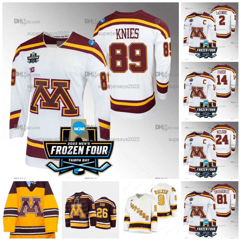 

Jerseys Minnesota Golden Gophers MATTHEW KNIES 2023 Frozen Four College NCAA Hockey Jersey 14 Brock Faber CARL FISH Jackson LaCombe Jaxon Nelson Jimmy Snuggerud, Gold mens s-xxxl