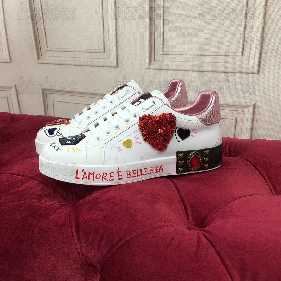 

Women's Graffiti Portofino White Shoes dg dolcely gabbanaly Sneakers Musical Note Floral Love Heart Embroidery Patch Queen Sport Sneakers For Women, 13
