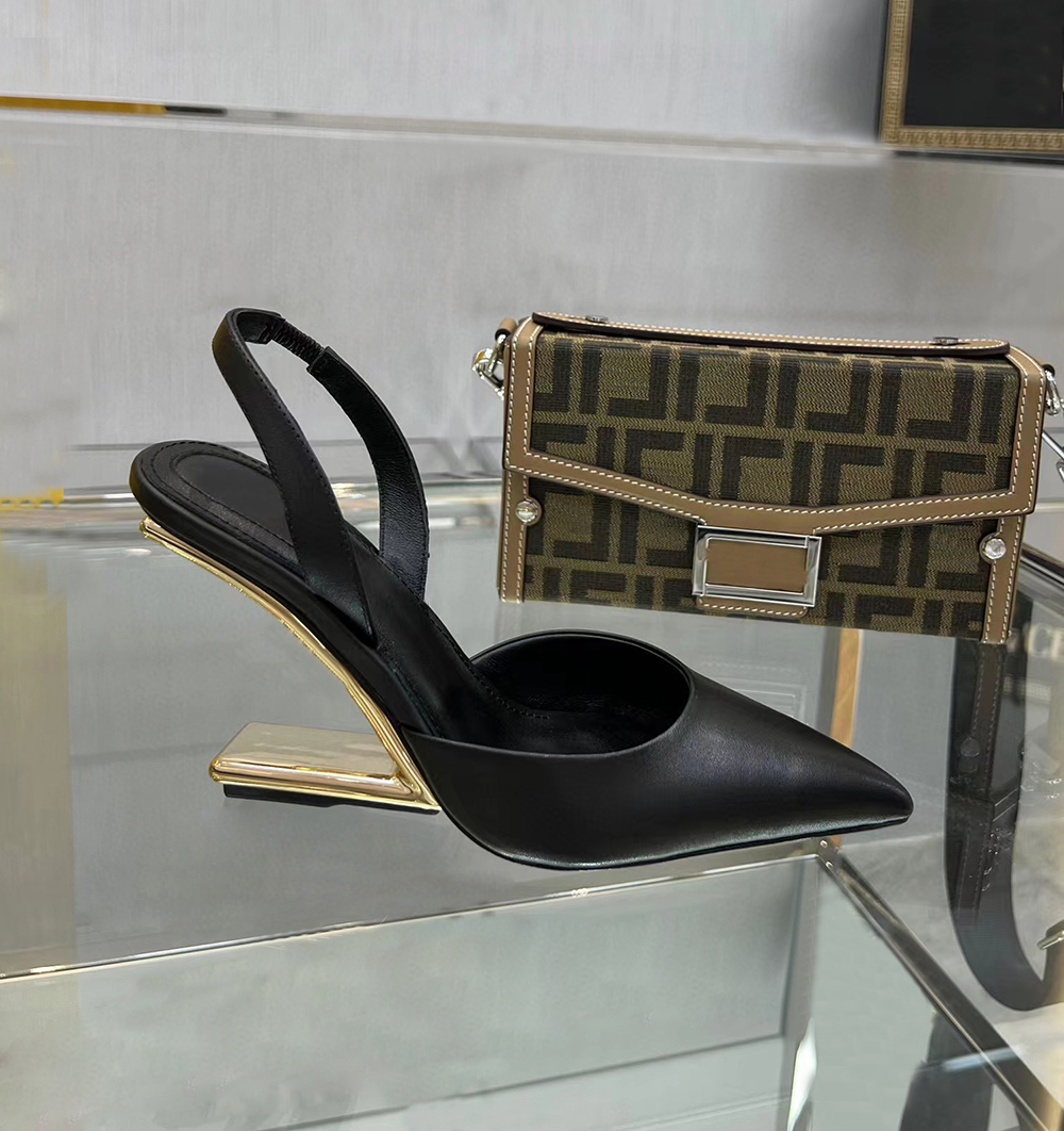 

Sculpted high-heeled Dress shoes Metallic high heels Slingbacks slip-on slides calfskin Sequins sandals for women luxury designerFactory shoes, Black
