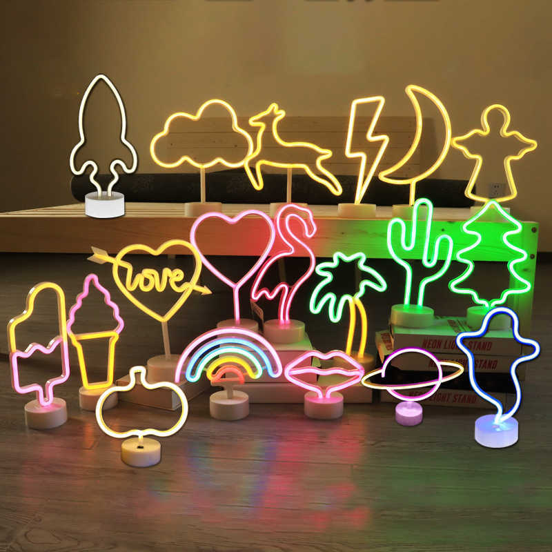 Night Lights USB LED Neon Light Holiday Flamingo Lamp Xmas Party Table Lamp Cactus Lamp Battery Powered for Bedroom Wedding Decoration Z260131-image-855558231
