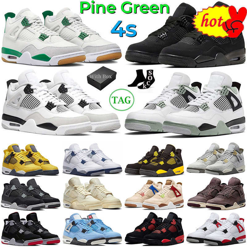 

NEW 2023 J4 With Box Pine Green 4 Basketball Shoes Men Women Jumpman 4s Military Black Cat Midnight Navy White Cement Photon Dust