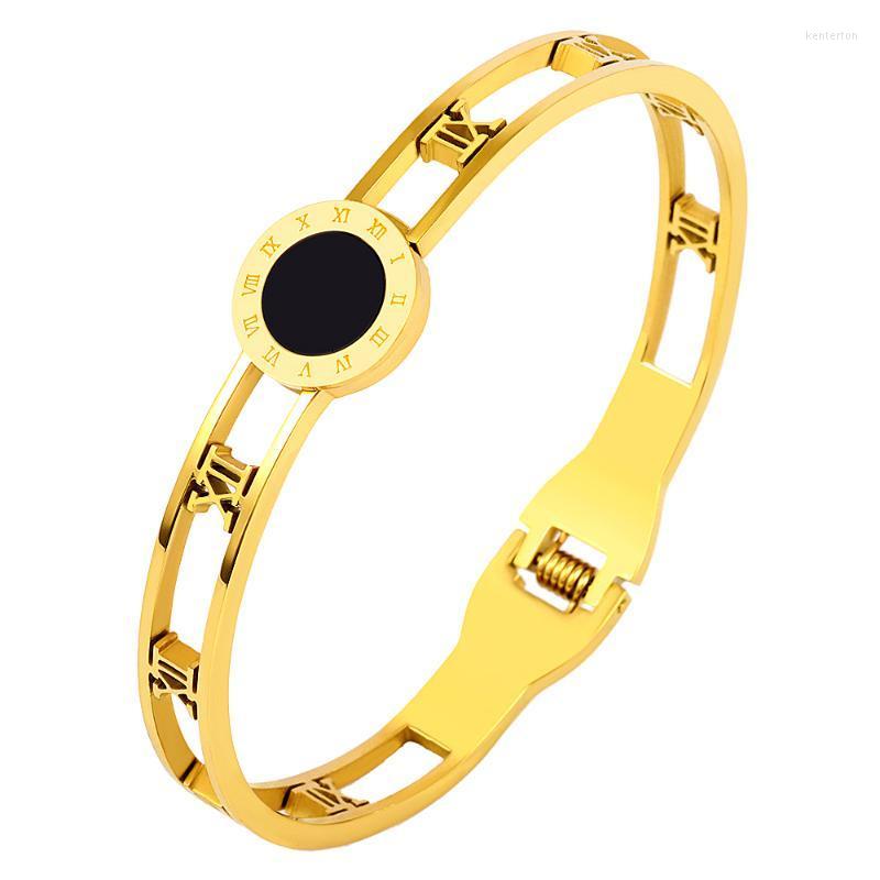 

Bangle Hollow Roman Letter Bracelet Black Charms Gold Bangles For Women Fashion JewelryBangle Kent22