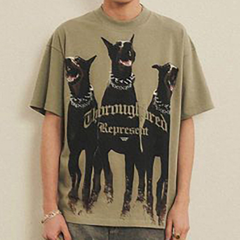 

Mens T-shirts Dog Printed Tee Black White Khakish Green Casual Short Sleeves Oversized T shirts Cotton Tee Men Women Hip Hop Streetwear MG230114