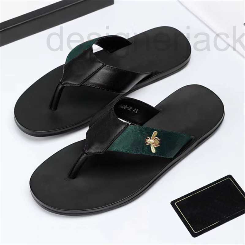 

Slippers Designer Fashion Black Soft Leather Sandals Mules Bees Summers Slide Slippery Flat Chain Wide T-bar Casual Beach Slip With Box DYTU, Color 1