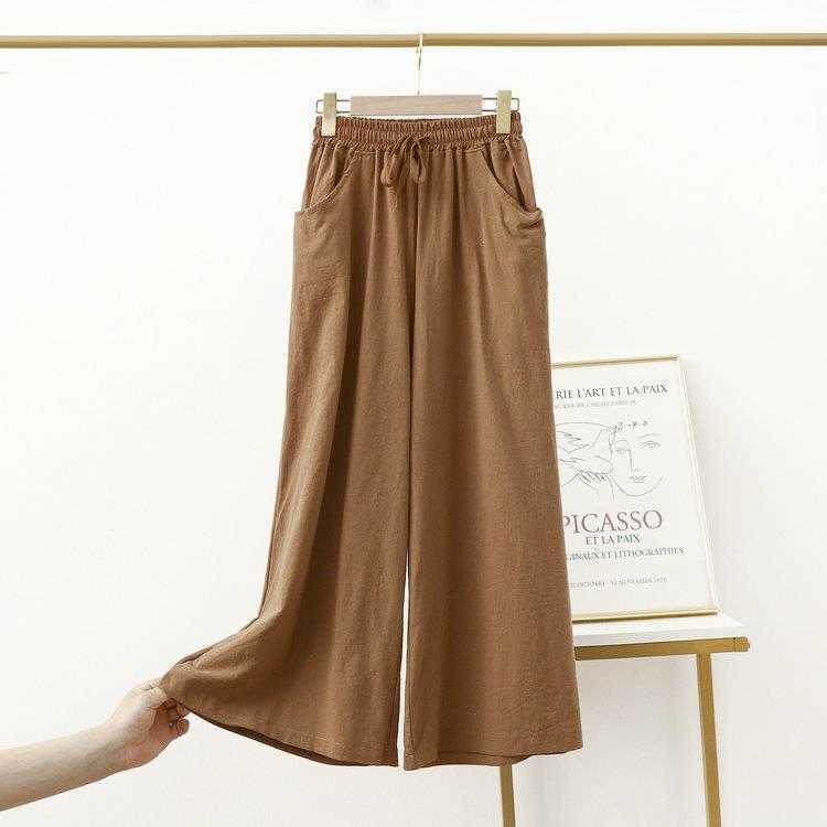 

Womens Cotton And Linen Wide Leg Pants With Pockets Summer Thin Loose Leisure High, Color1