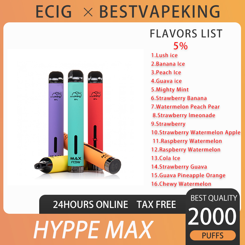 

Hyppe Max Flow 2000Puffs Disposable E cigarettes Vape Pen Adjustable 900mAh 6ml Pods 16 colors Device Vaporizer Prefilled