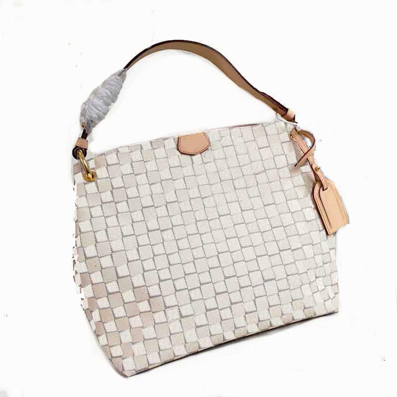 

10A Wallets Top Quality Baguette Bags Women Fashion Canvas Graceful Tote Check Baggage Tag Package Shoulderbag B010-1 43700 43701 440 ONY9, Beige& brown 43701