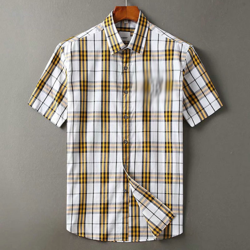 

Mens casual shirt fashion burbereys mens striped plaid print Camisas De Hombre lapel short sleeved high quality cotton banquet breathable and comfortable