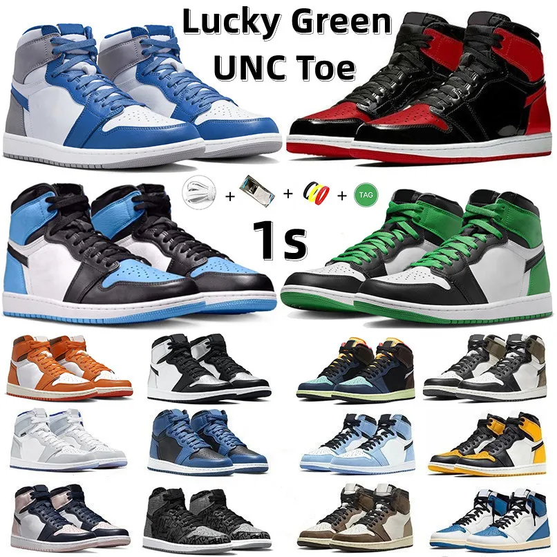 

Jumpman 1 Retro University True Blue Basketball Shoes High 1s UNC Toe Patent Bred Lost Found Lucky Green StarFish Bio hack Icy Blue men women trainers sports sneakers, 22