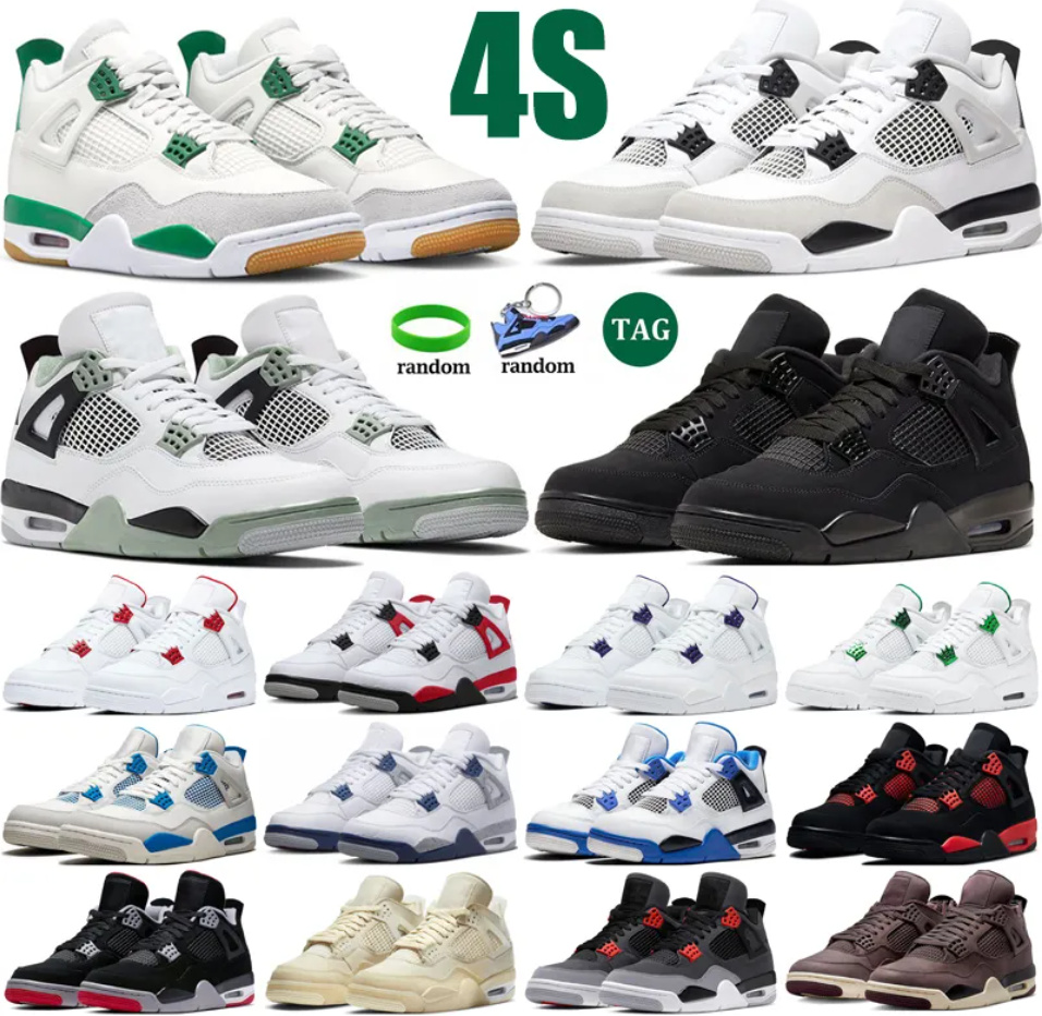 

4s 4 Men Women Basketball Shoes Military Black Cat Pine Green Red Thunder Midnight Navy University Blue White Oreo Sail Infrared Shimmer Men Trainers Sports Sneakers, Color#44