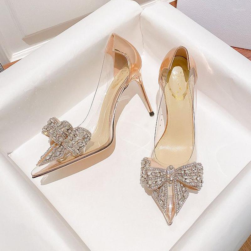 

Dress Shoes Brand Fashion Crystal Pointed Toe Women Party Stilettos Sandals 2023 Summer Sexy Pumps Designer Chaussure Femme, Champagne