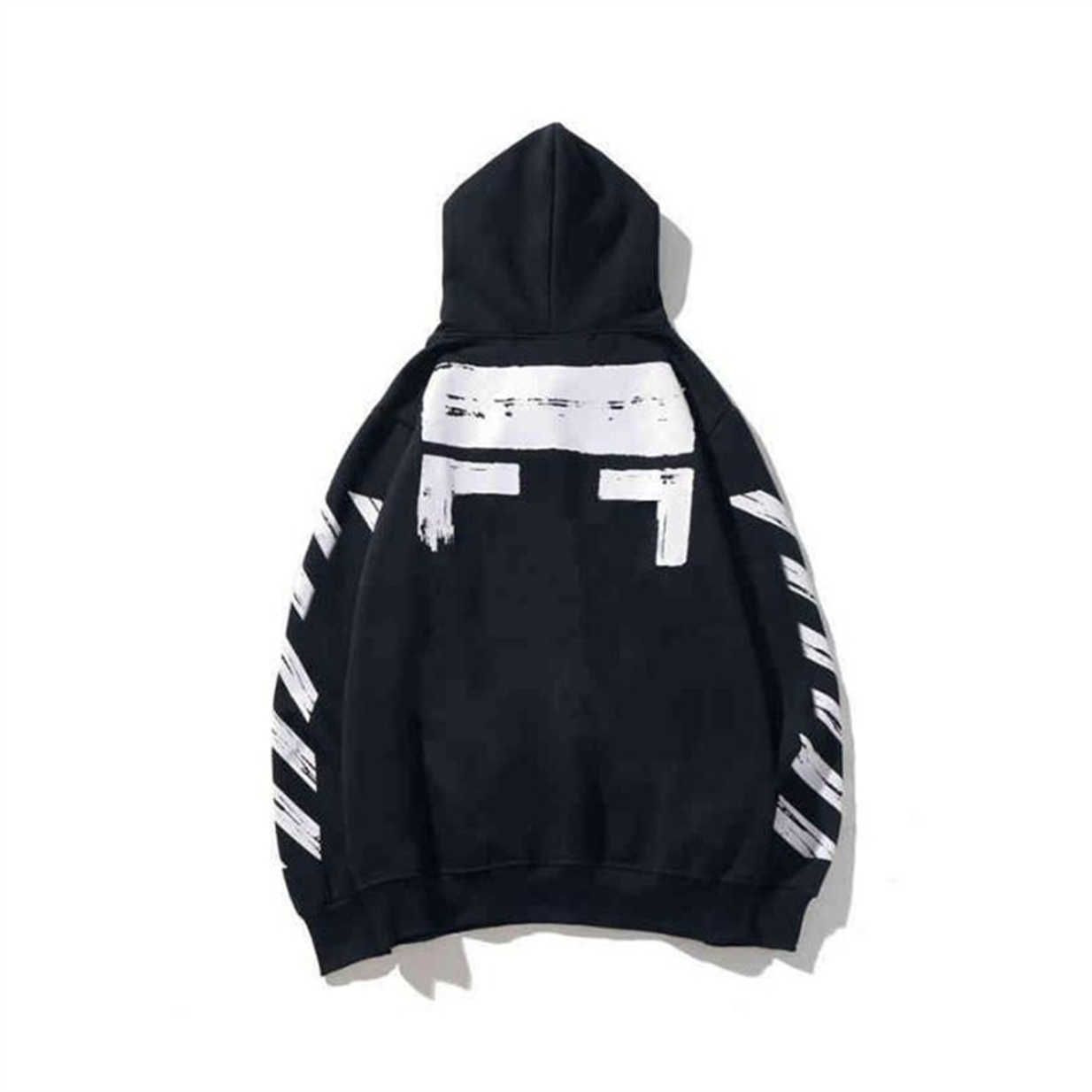 

2023 new mens women black T-shirts Offs White %70 Off Style Trendy Fashion Sweater Painted Arrow Crow Stripe Loose Hoodie Men' and Women' Coatjqm5off, Q1111