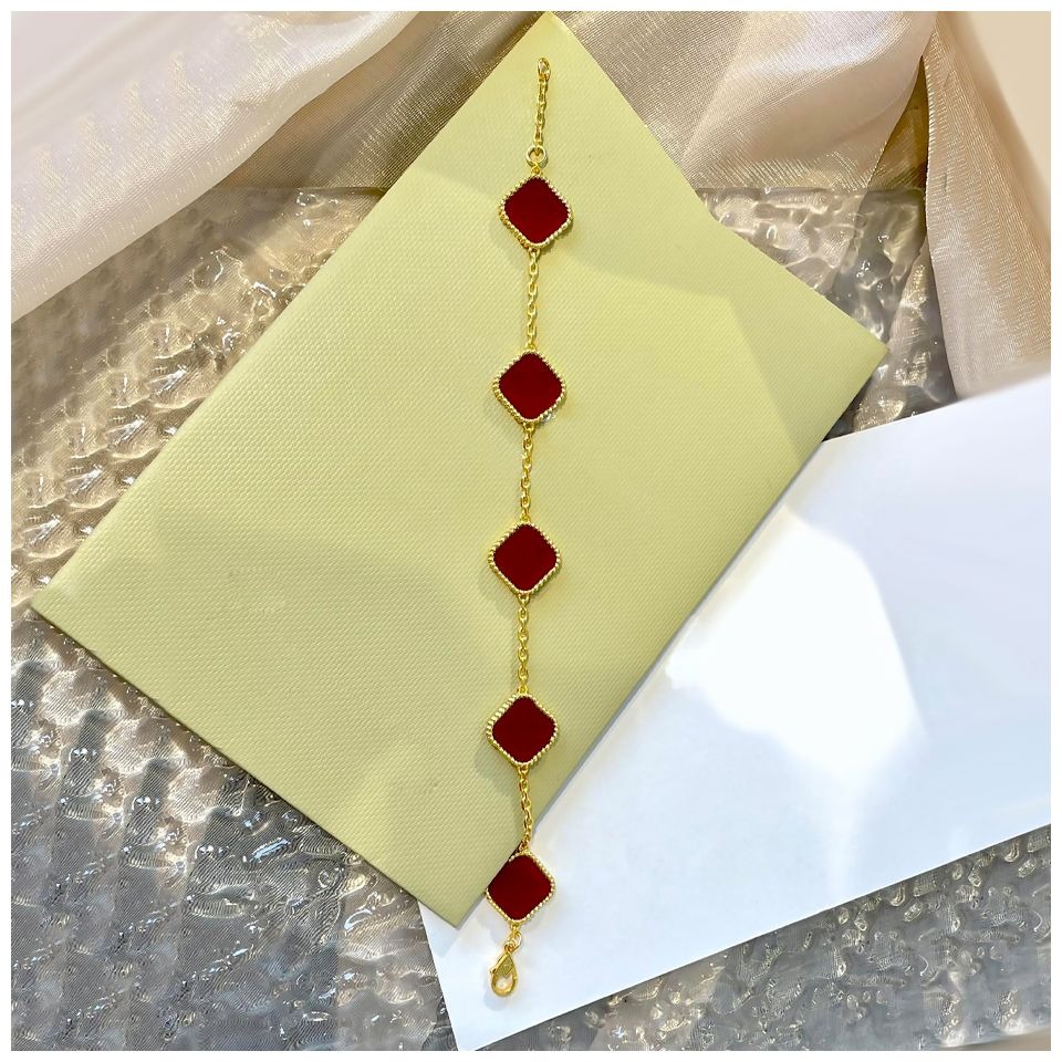 

Real Silver Classic Fashion Charm Bracelets Four Leaf Clover Designer Jewelry 18K Gold 5 motifs bracelet for women men love Necklaces Chain Elegant Flower Van Gift