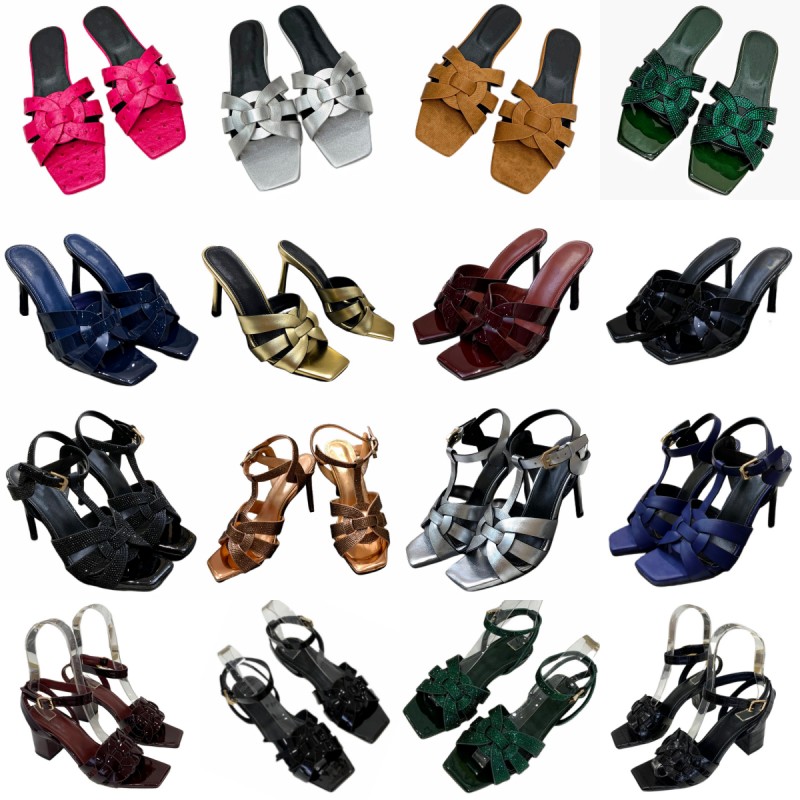 Slippers Summer Women's Sandals Luxury Designer Shoes Patent Leather High Heels Open Toe Beach Shoes Shining Diamond Party Shoes Crocodile S-image-855860926