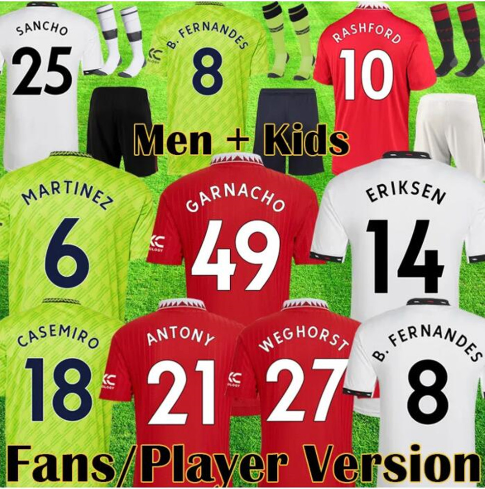 

SHAW Soccer JerseyS Kit 22 23 Fans Player Version Football shirt MANS UTDS MARTIAL MANCHESTERS RASHFORD Martinez SHAW ERIKSEN 2023 Men kids kit set equip, Men 3rd patch
