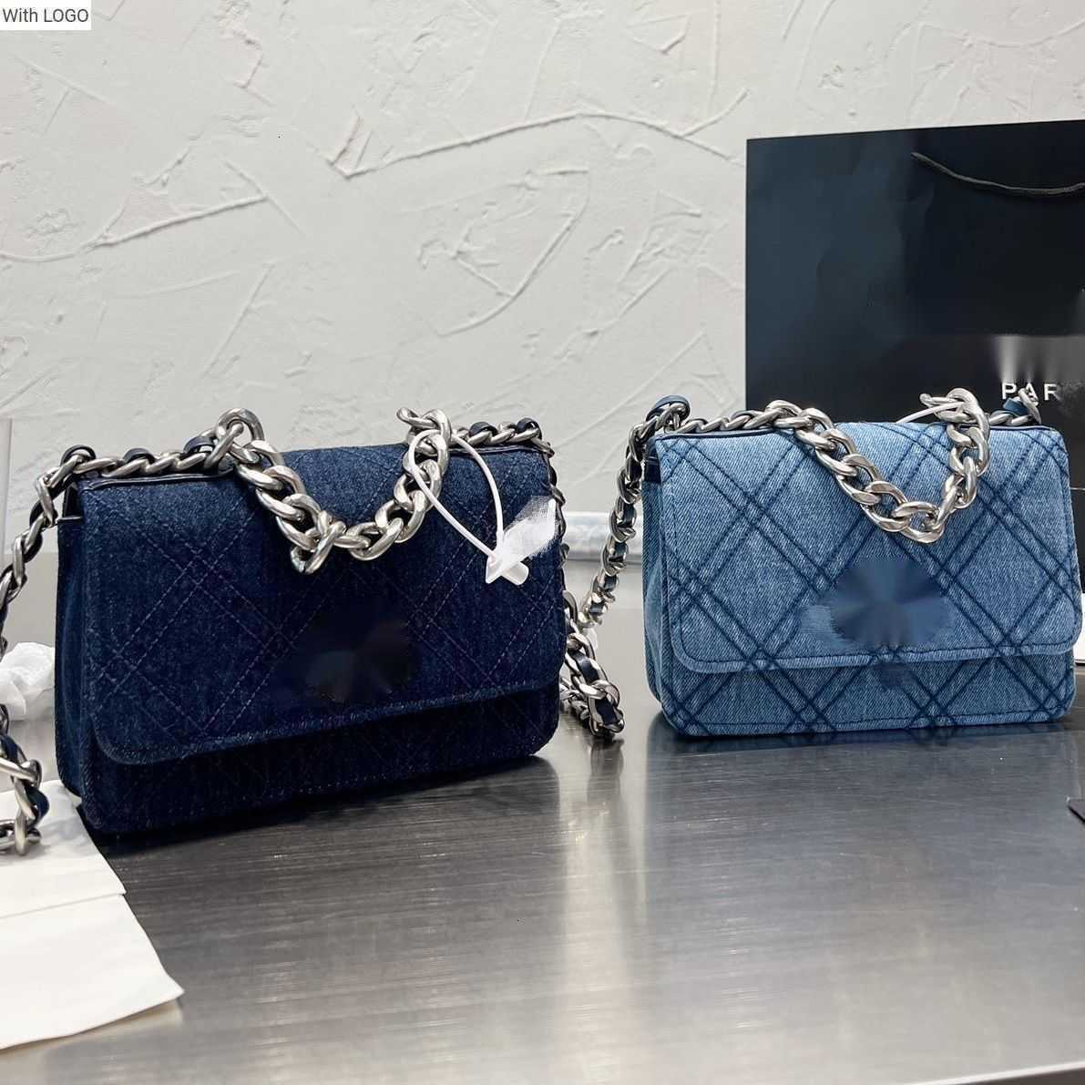

Evening Bags Luxury Brand design Letter Quilted shoulder Chain CC bag 2023 denim series small square bag This blue color with frosted hardware is truly unique, Light blue