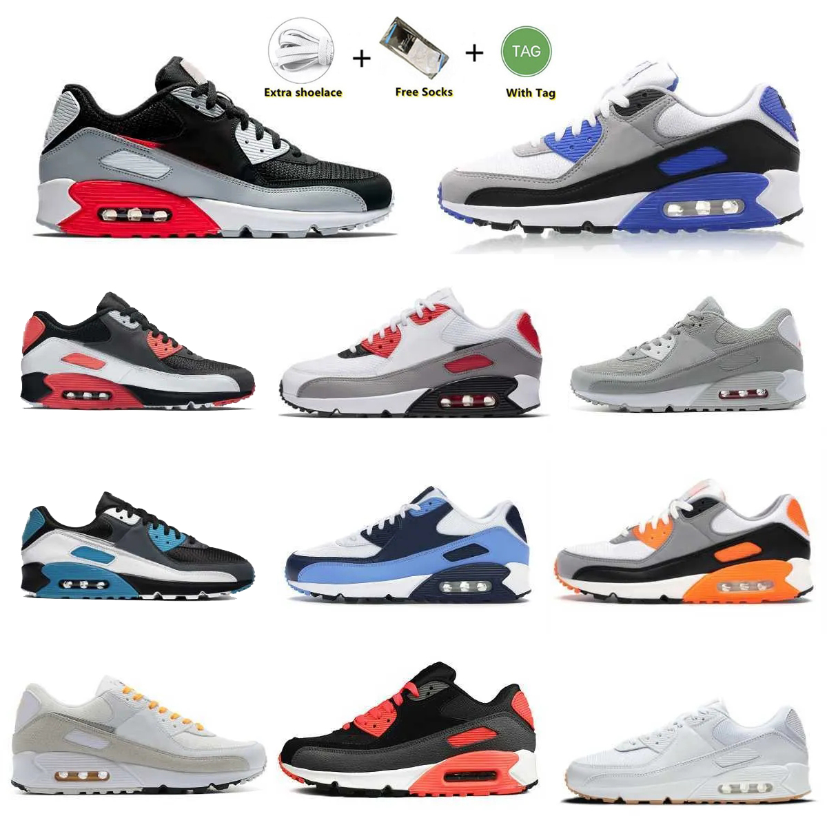 

Trainers Mens 90 Running Sports Shoes Triple White Black Red Maxs 90s Wolf Grey Polka Dot Infrared Total Orange Laser Blue Airs Hyper Grape Royal Women Sneakers S18, Y020