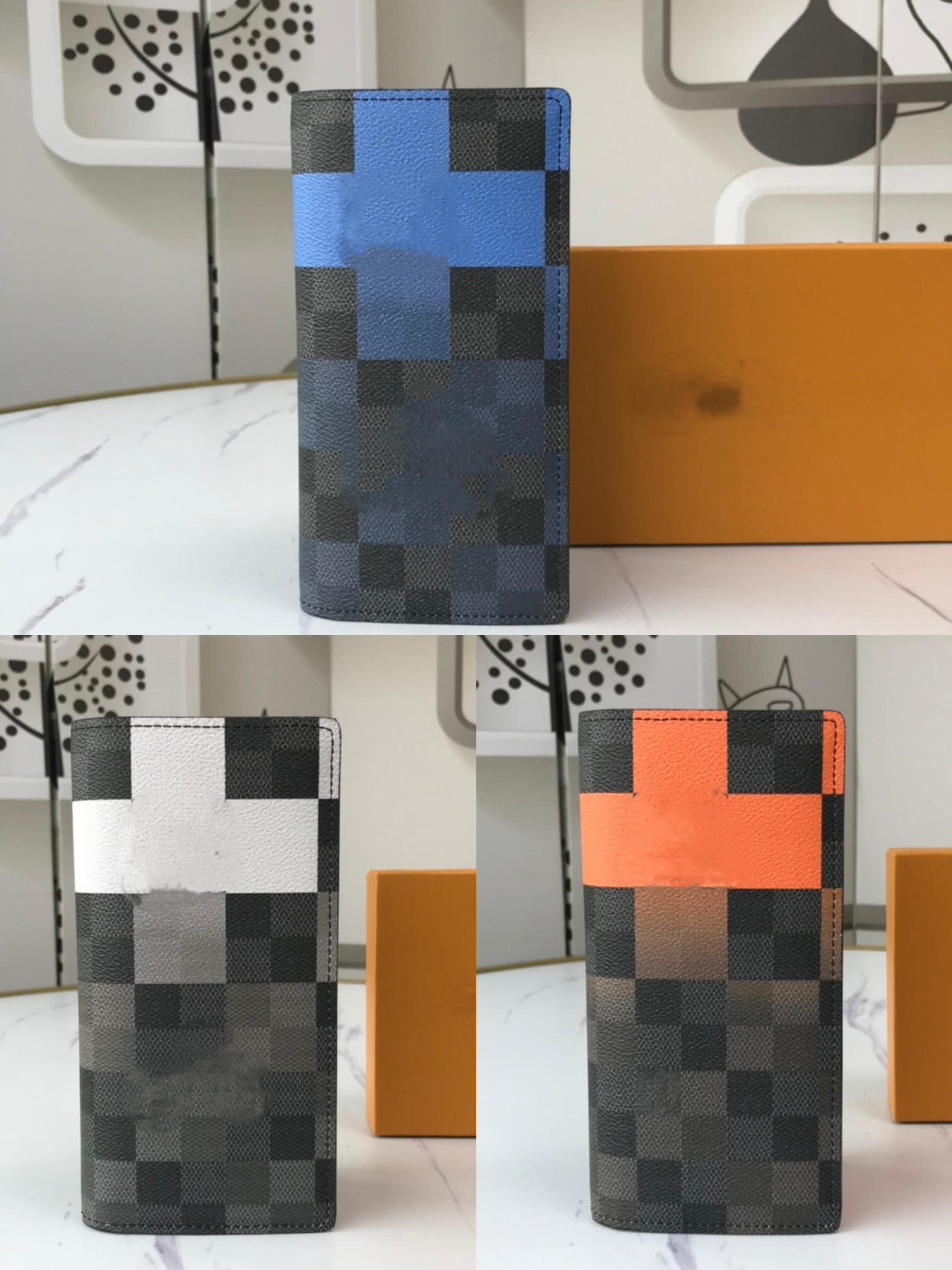 

Large Checkerboard Unisex Wallets Designet Men's Short Wallet Suit Clip Credit Card Holders Women Purses Color Blocking Damier Graphite Unisex Clutch Bags Pocket, Orange card holder