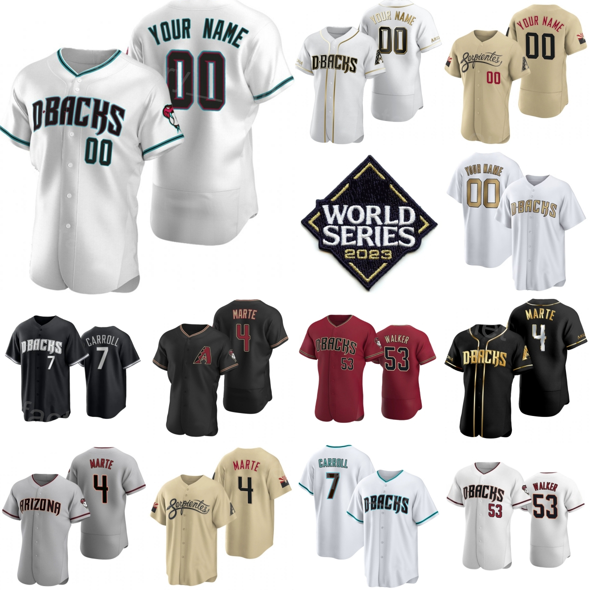 2023-24 Baseball World Series Jersey 4 Ketel Marte 7 Corbin Carroll 12 Lourdes Gurriel Jr. 14 Gabriel Moreno 28 Pham 53 Christian Walker 51 Randy-image-776466224