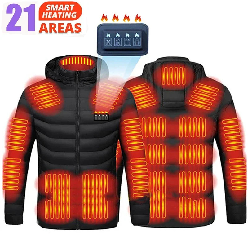 Men's Vests Men Heated Jackets Outdoor Coat USB Electric Battery Long Sleeves Heating Hooded Jackets Warm Winter Thermal Clothing 231102