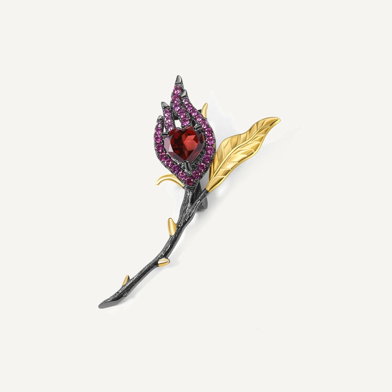 Pins Brooches GEM'S BALLET Natural Garnet Gemstone Brooches For Women Jewelry Black 18k Gold Over 925 Silver Handmade Heart Burnt in Love 23110