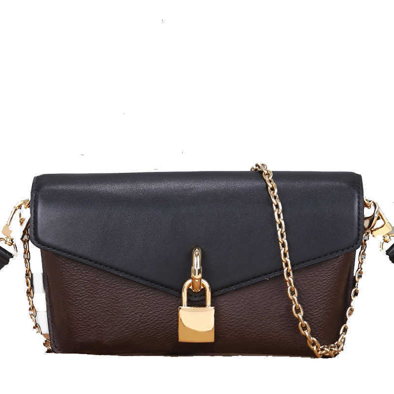 

10A Wallets Canvas bags padlock on strap women small exquisite flap lock chains soft package leather crossbody B049-1 80559 80763 top 23Z0, Brown&black 80559