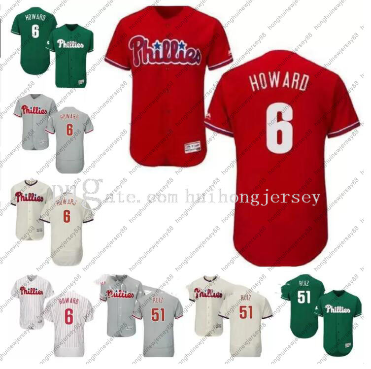 

Baseball Jersey Men Women Youth Phillies Jersey #6 Ryan Howard 26 Chase Utley 51 Carlos Ruiz Home Red Black Grey White Kids Girls Breathable