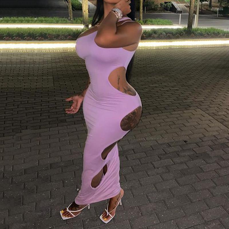 

Casual Dresses 2023 Side Hollow Out Maxi Dress Women Solid Sexy One Shoulder Sleeveless Elegant Club Wear Outfits Summer Slim Vestidos, Black
