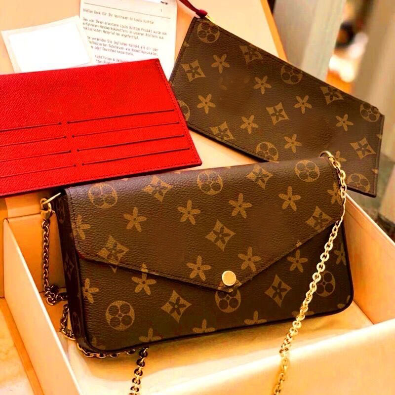 

designer Bags Cases Women Makeup Bag Multifunctional Women Travel Toiletry Bag Luxury Shoulder Bags Genuine Leather bag three-in-one bag MULTI POCHETTE Flap handbag, Brown chains