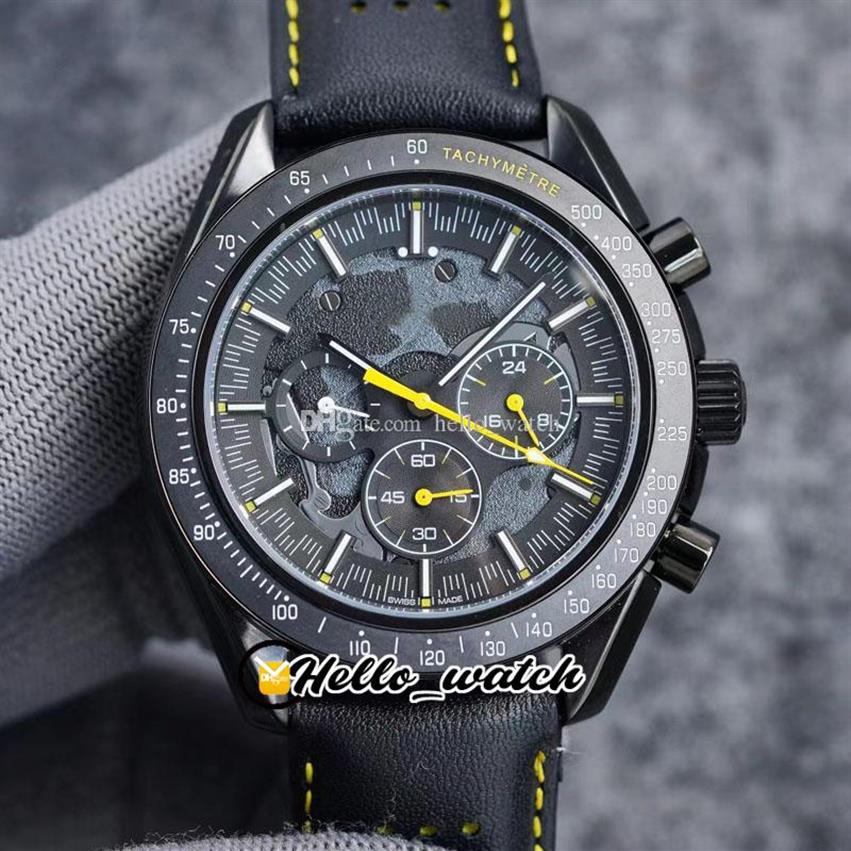 

44mm Apollo Commemorative Edition Watches Dark Side Moon 311 92 44 30 01 001 Quartz Chronograph Mens Watch PVD Black Steel Leather228i, Waterproof service