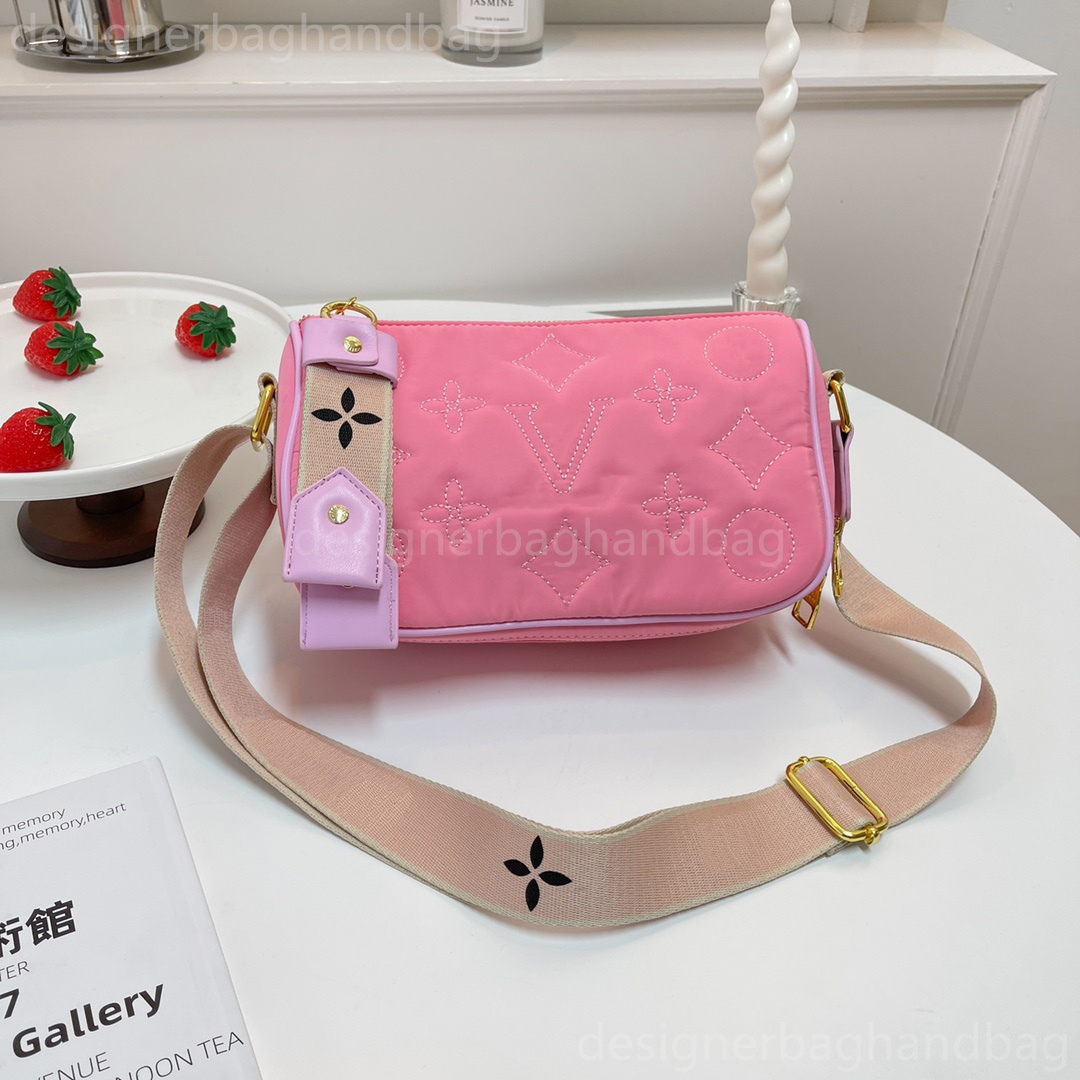 

Women Wallet on Strap Bubblegram Embroidery Pattern Bag Evening Clutch Handbag Soft Quilted Leather Nylon Straps Cross Body Shoulder Bag Flap Purse M81398, Orange