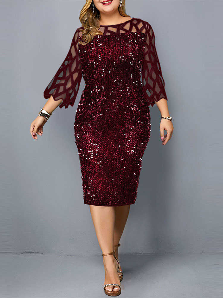 

Party Dress Plus Size Ladies Midi Sequin Mesh Long Sleeve Lace Elegant Bodycon -4XL 5XL Evening Dresses For Women Summer 2023, Purple dress