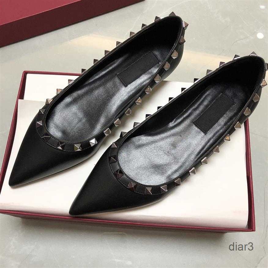 

rock Studed Women dress shoes pointed toe rivet loafers summer Boat Woman Ballet Flat heel wedding party office plus size 35-43275N valentinoes valentinoitys, As pic 2