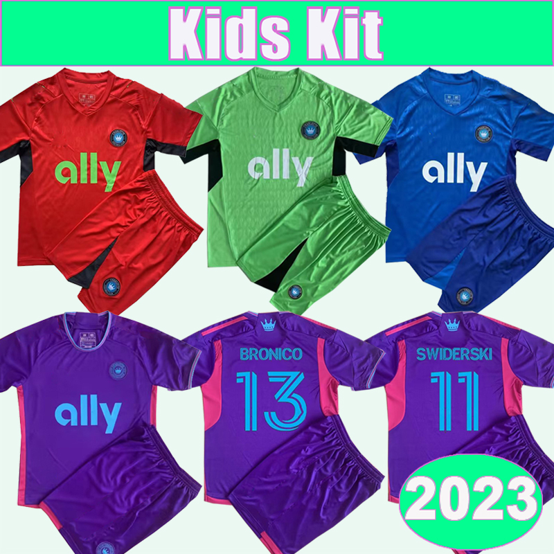 

2023 Charlotte FC SWIDERSKI Kids kit Soccer Jerseys BRONICO COPETTI BYRNE BENDER AGYEMANG Away Purple Goalkeeper Child Suit Shirt Short Sleeves Uniforms, Tz13079 2023 away no socks
