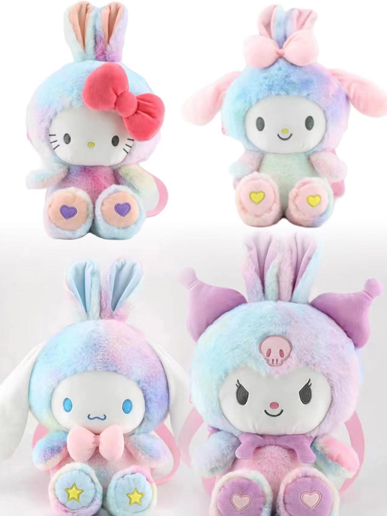

Creative Long Ear Rabbit Rainbow Stuffed Plush Backpack Big Eye / Squint Lolita Design Kids Out Holiday Toy Soft Gift