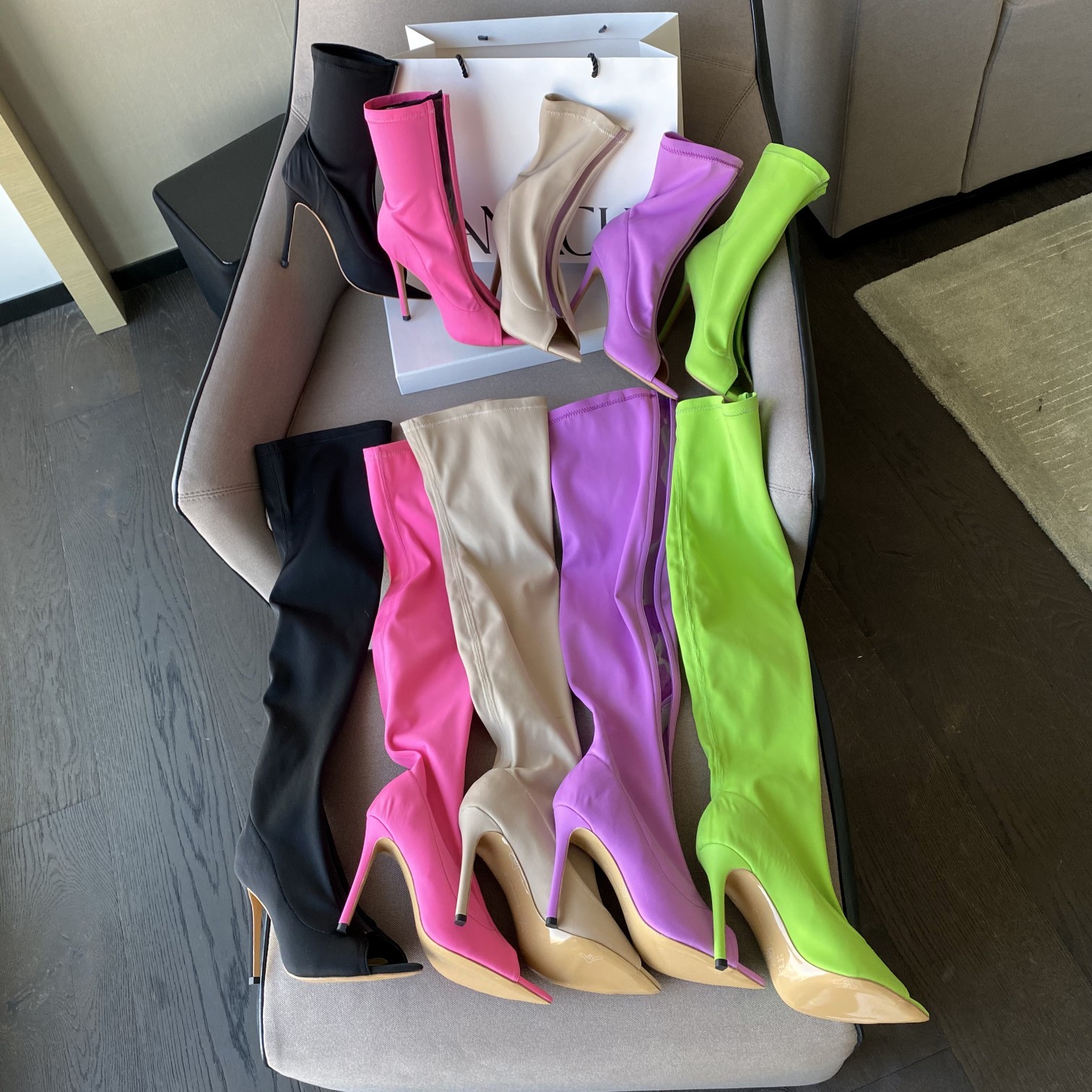 GR High Quality Satin Splicing Transparent leather Open Toe Over The Knee Boots Women Fashion Grace Pointer Toe Party Shoes high heel pvc long bo-image-916984855