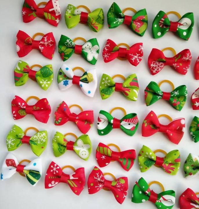 

100pcs New Dog Christmas Hair Bows Topknot  Bowknot with Rubber Bands Pet Grooming Products Mix Colors Pet Dog Xmas Hair Acce6444872, Mix color