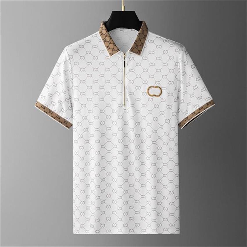 

2022Summer Clothes Luxury Designer Polo Shirts Men Casual Polo Fashion Snake Bee Print Embroidery T Shirt High Street Mens Polos, White
