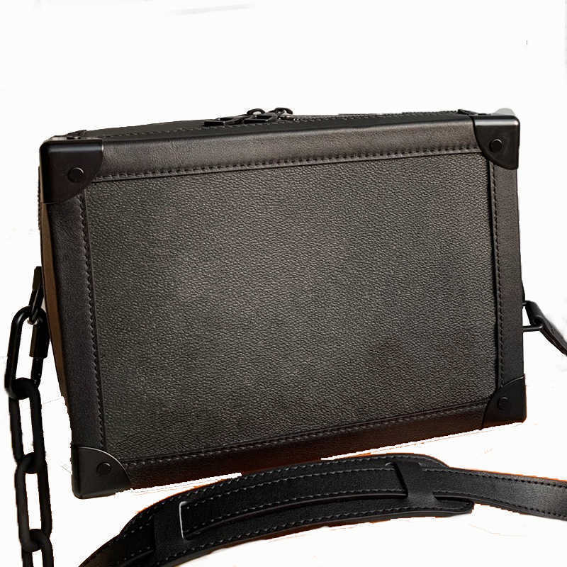 

10A Wallets Top Quality Bags Men Soft Trunk Fashion Canvas Leather Cross-body Chains Zipper Versatile Shoulderbag B061-1 44730 55700 XDTE, Black&canvas 44730