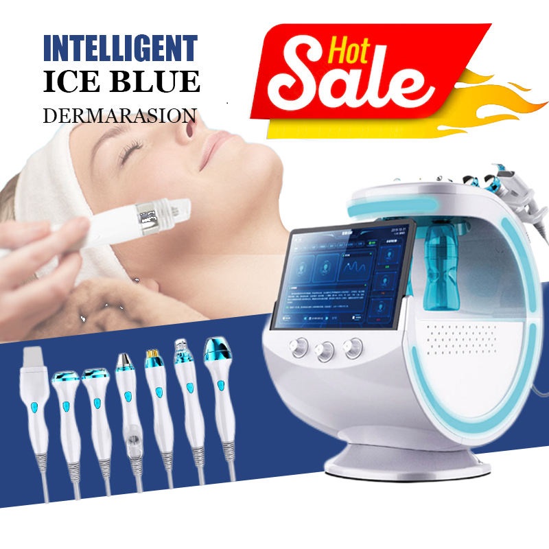 

High quality 7 IN 1 Multi-Functional Beauty equipment Skin Analyzer Skin Care Machine Smart Ice Blue Oxygen Hydrogen Bubble hydrodermabrasion hydra Facial device