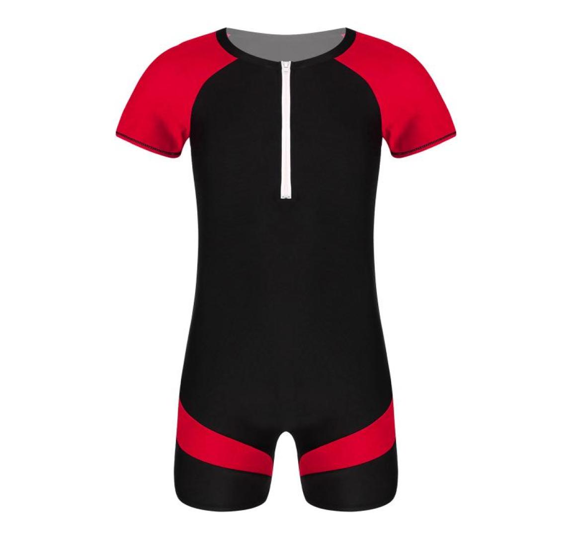 

OnePiece Suits Swimwear Mens Swimsuit Round Neck Short Sleeves Swimming Jumpsuit Front Zipper Patchwork Swim Bodysuit Bathing Sui3692753