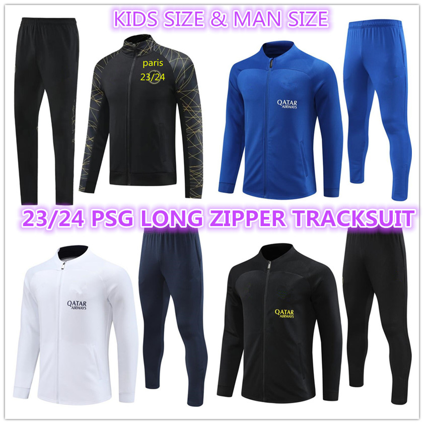 

22 23 24 Paris adult tracksuits training suit psgs chandal 2023 2024 mbappe kit survetement foot tuta long zipper jacket retro futbol Soccer football men and kids