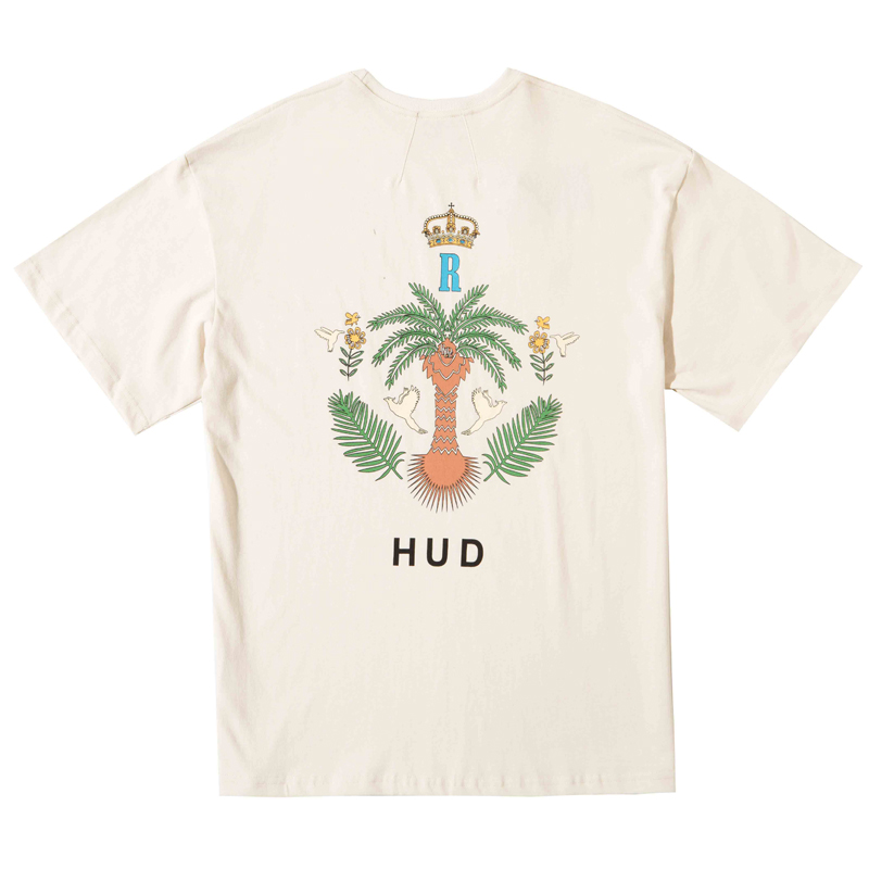 

23ss Usa Coconut Tree Pigeon Crown Print Tee Skateboard Vintage Men t shirt Spring Summer Women Short Sleeve Streetwear cotton Tshirt, Beige