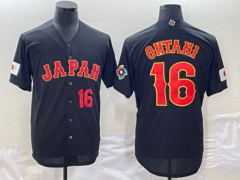 

2023 Japan Ohtani 16 Baseball Jersey Black Color Button Up Size S-XXXL Stitched Jerseys, Black 3