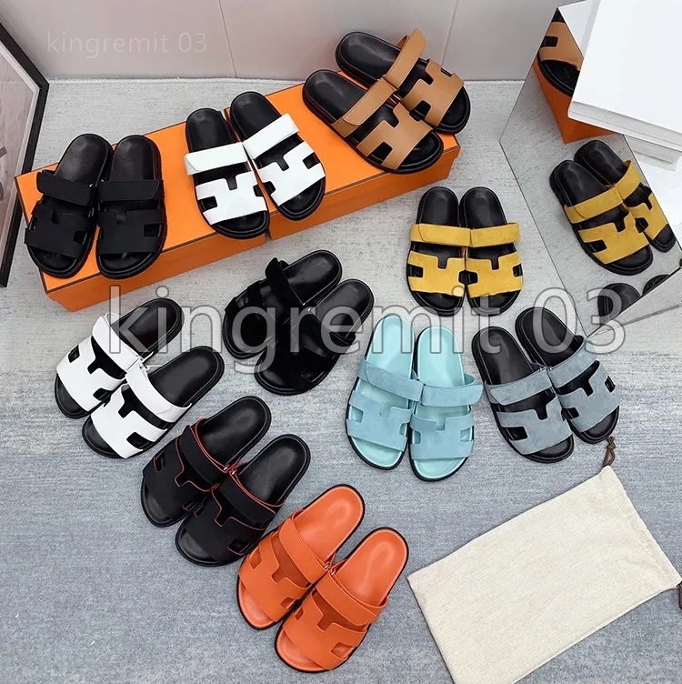 

Designer Chypre Slippers Men Woman Sandals Beach Sides Classic Flat Sandals H Chypre Sandal Summer Lady Leather Flip Flops Slipper Size 35-44 With Box, Color 3