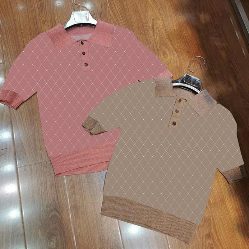 

Women' Knits & Tees Polo Shirt Knitted Short Sleeve Turn-down Collar Short Sleeve Show Letter Knit Top Women, Khaki