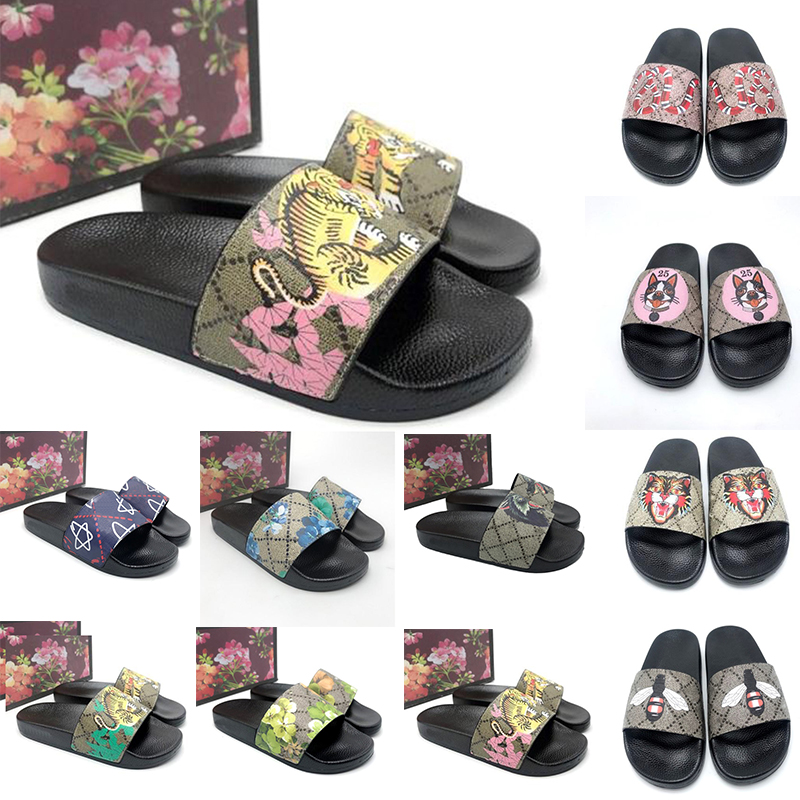 

Best men slippers women ladies Flat platform sandals Rubber Guccie for Men Women Slide Floral brocade Gear bottoms flip flops Bee striped Beach causal slipper, Color 19