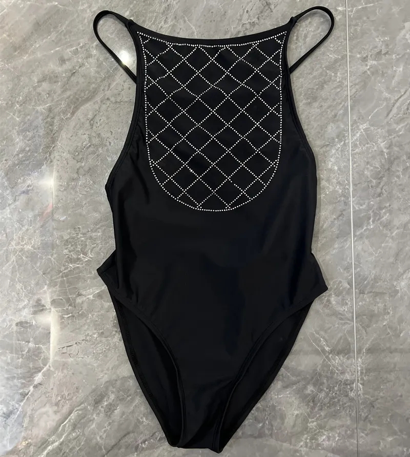 

Women One-piece Swimwear With Pads One-piece Push Up Letters Halter Swimsuit Bathing Suit Swimming Suit Black Color